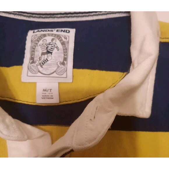 Vtg Lands End Rugby Shirt Mens Medium Blue Striped Heavy Cotton Polo Y2K Preppy - Picture 4 of 5